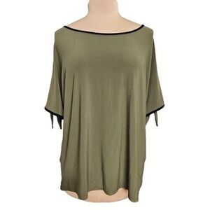 New Two By Vince Camuto‎ Blouse XXL Green Short Sleeve Round Neck Cold Shoulder